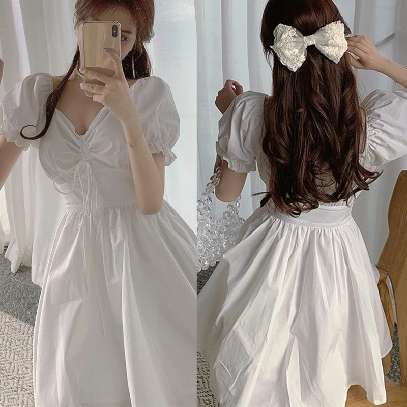 

Newest Women High Waist Short Sleeve Solid Color Dress Fashion for Summer Holiday Party