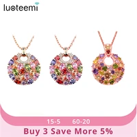 luoteemi hot multicolor crystal round necklace pendants for women rose gold color multicolor cz zircon pendant necklace