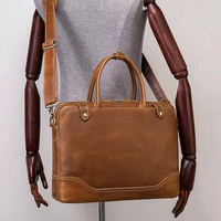 luufan vintage crazy horse leather mens briefcase 14 laptop bag genuine leather business handbag shoulder bag male work tote