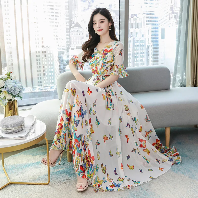 

Summer 2021 new Korean version of large-size chiffon dress slim seaside beach dress super fairy temperament long dress