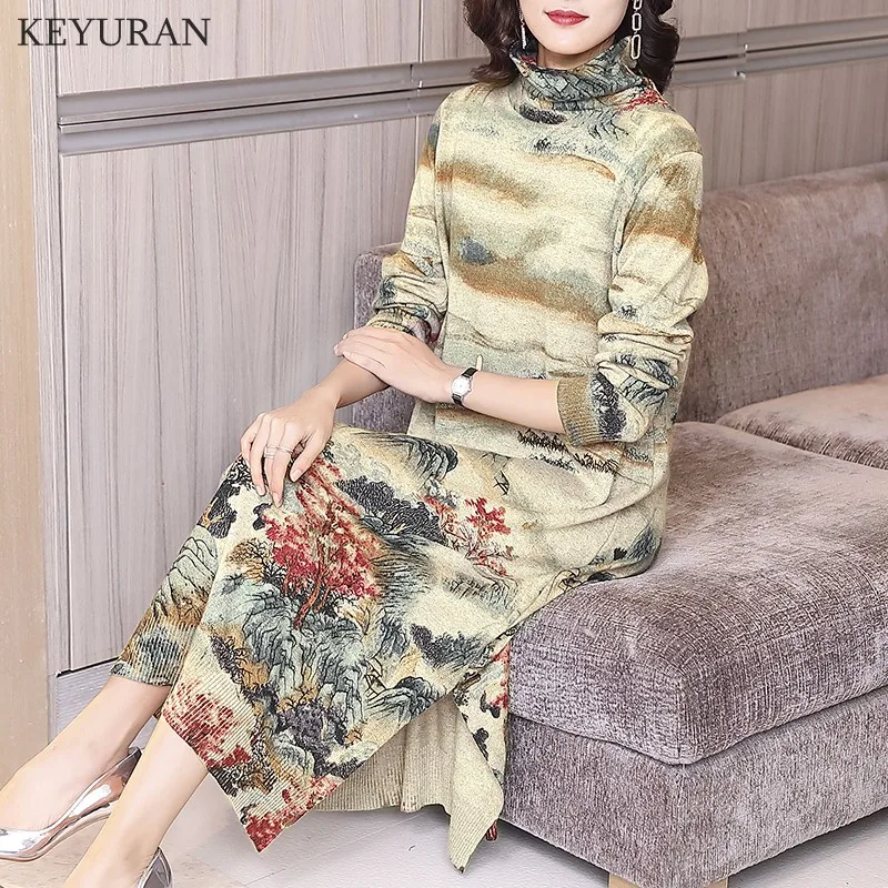 Женское вязаное платье свитер с разрезом свободное Элегантное Длинное Платье