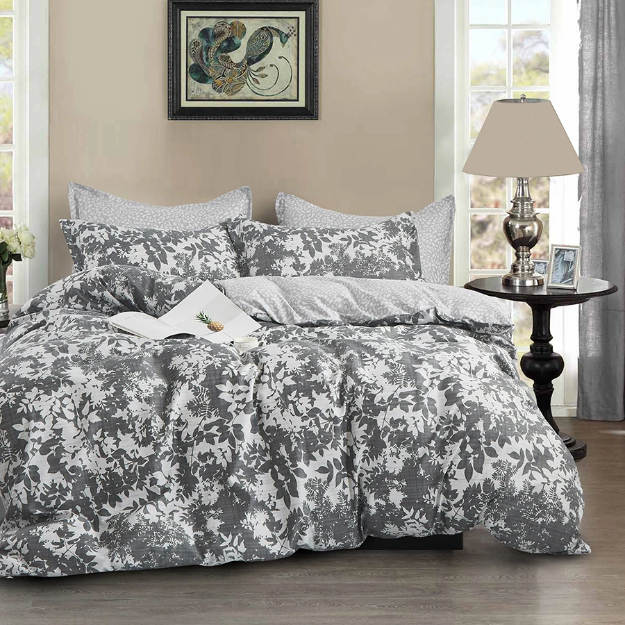 Двухсторонний Комплект постельного белья с принтом веток и листьев мягкий