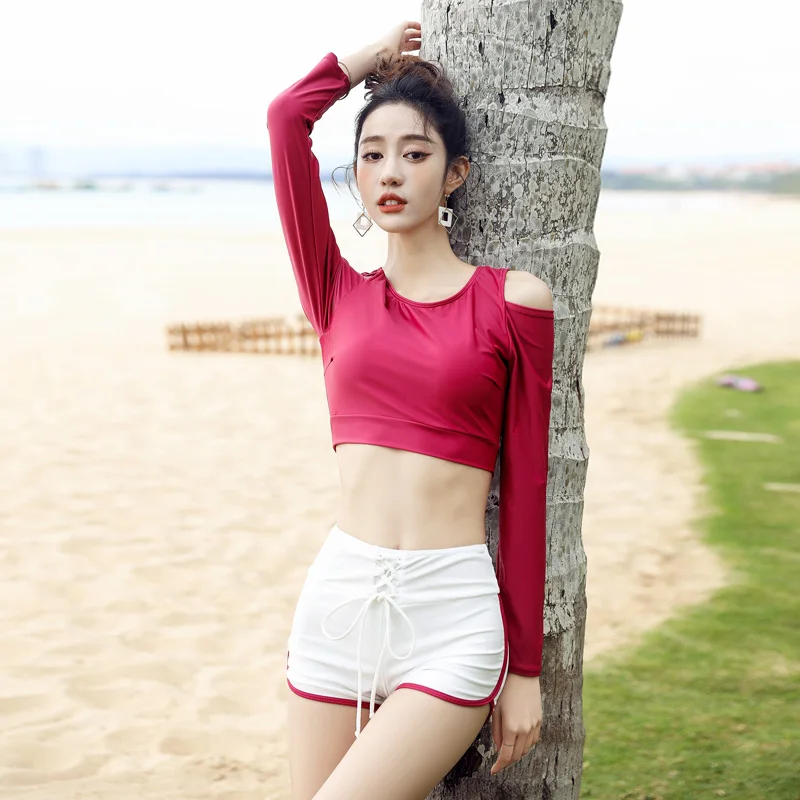 

Купальник с длинным рукавом, летний костюм для серфинга, спортивный купальник, боди, сексуальная пляжная одежда с вырезами, Женский комплек...