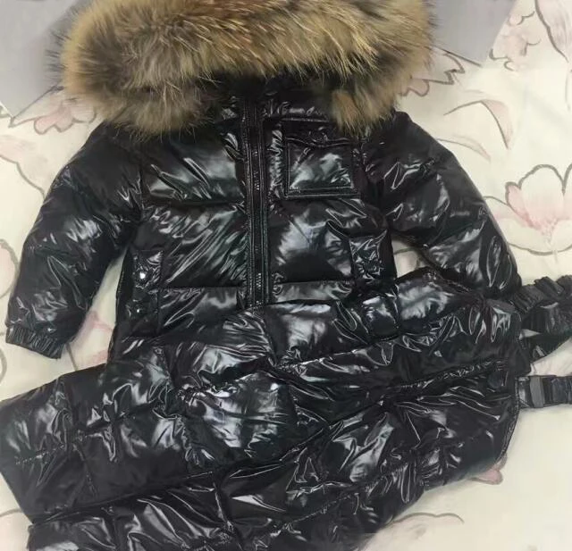 as picture Г., зимняя куртка детский пуховый костюм верхняя одежда для детей лыжный костюм пуховик для мальчиков и девочек+ штаны, лыжный костюм с капюшоном и натуральным мехом парка - Цвет: as picture