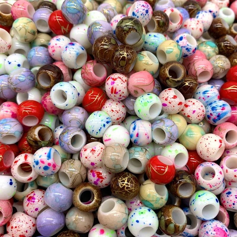 

New 50pcs/lot 10x8mm Acrylic Printing Stripe Spacer Beads Big Large Hole Beads For DIY Jewelry Making 11 Colors Pick