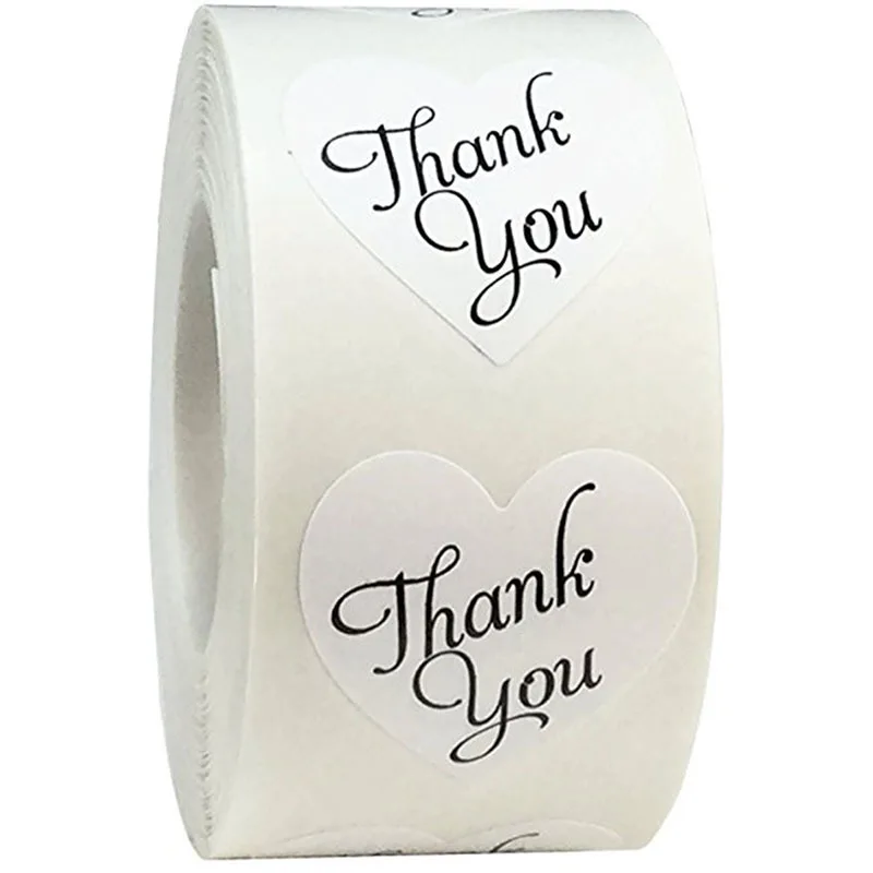 

50-500pcs Labels stickers Heart shape white thank you Stickers seal labels scrapbooking for Package stationery sticker 1inch
