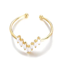 minimalism v shape zircon ring letter crystal frosty style adjustable opening elegant zircon girl womens party jewelry gift bff