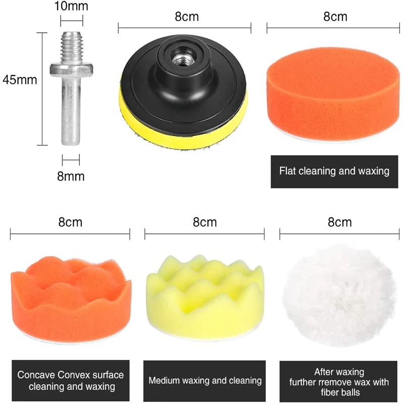Car Polishing Sponge Pads Kit Foam Pad Buffer Machine Wax for Auto Motorcycle motor vehicle Removes Scratches |