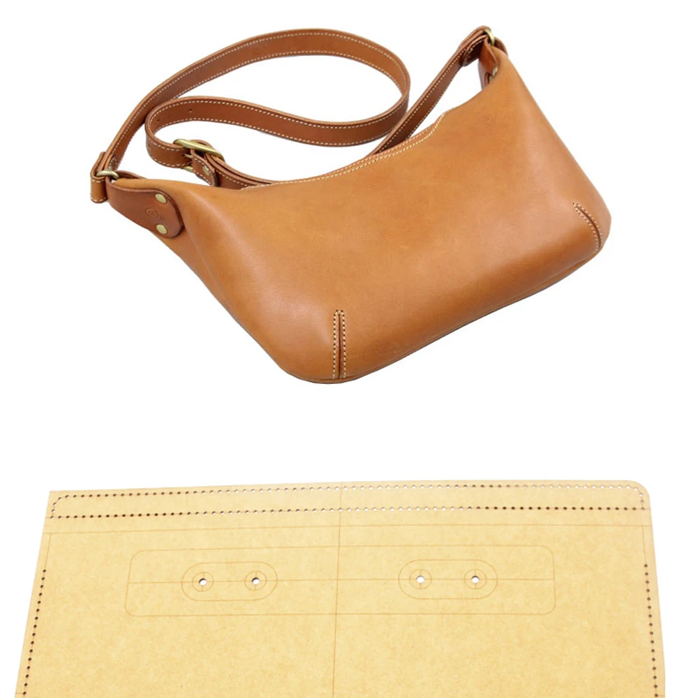 

DIY leather craft shoulder bag template 500gsm kraft paper sewing pattern hollowed stencil with stitch hole english version