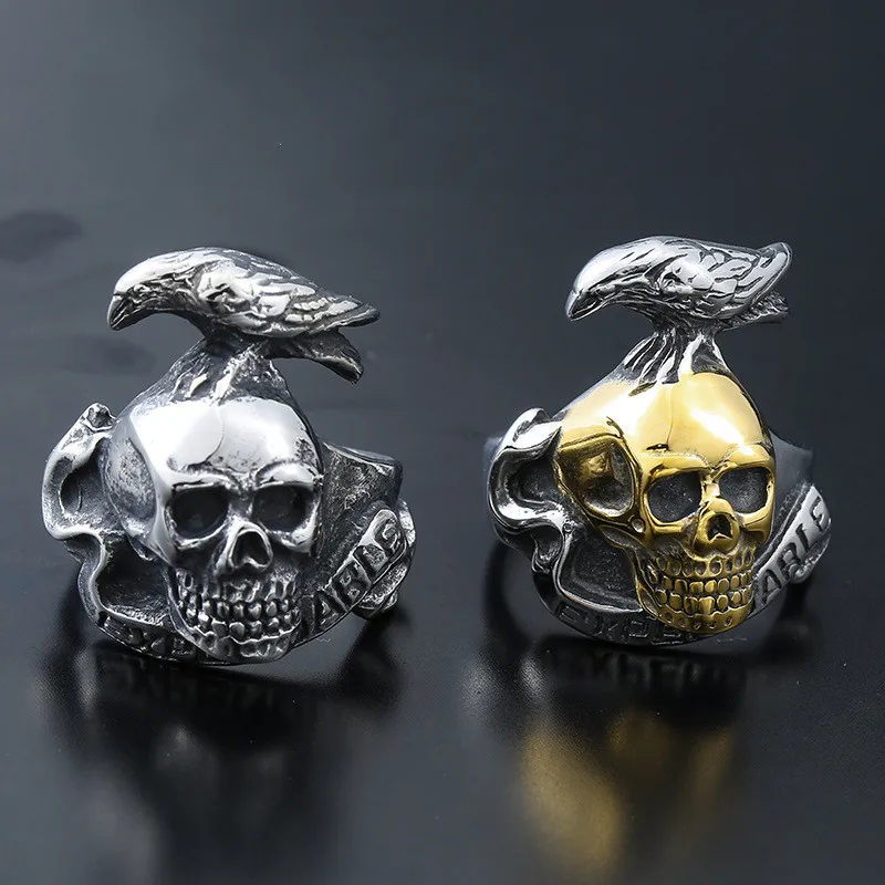

Gothic Men's Dark Crow Skull Ring Vintage 316L Stainless Steel Biker Rings Cool Male Punk Hip Hop Jewelry Dropshipping Store