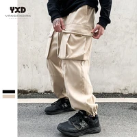 mens cargo pants men streetwear leisure pocket khaki loose bunched harem pants for man japanese style solid color beige trousers