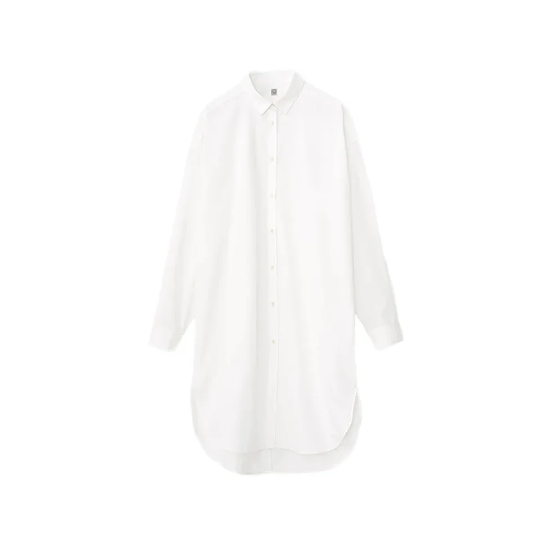 

Haute Couture 100% Cotton Oversized Shirt Female Long Loose Minimalism Top Women Office Lady Brand White Blouse Resort Wear Chic