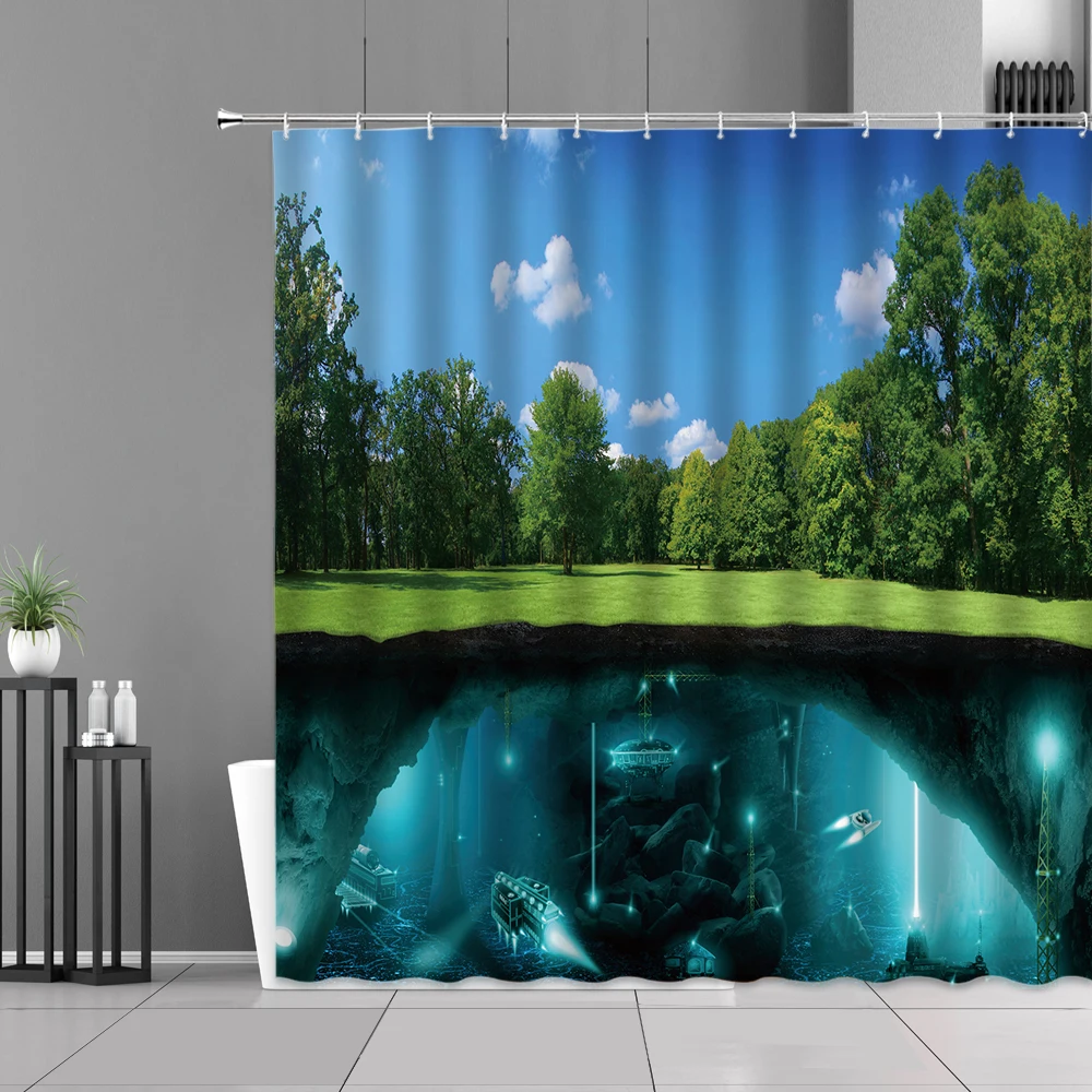 

Natural Landscape Shower Curtains Sunlight Sky Farm Scenery Bathroom Decor Screen Hanging Curtain Set Waterproof Polyester Cloth