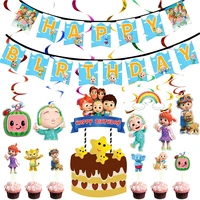 cocomelon kids happy birthday party decoration foil balloon flag cartoon watermelon balloon set party balloons