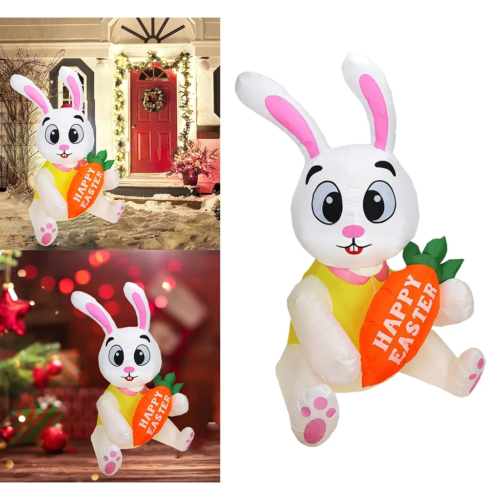 

5Ft Giant Easter Inflatables Bunny with Carrot Outdoor Indoor Easter Holiday Decor, Yard Inflatables Decor LED Lights