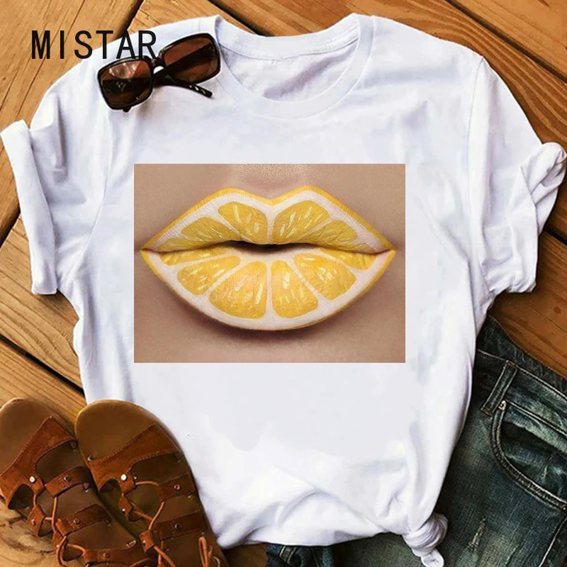 Женская футболка с принтом в виде оранжевой помады белая стиле Харадзюку женская