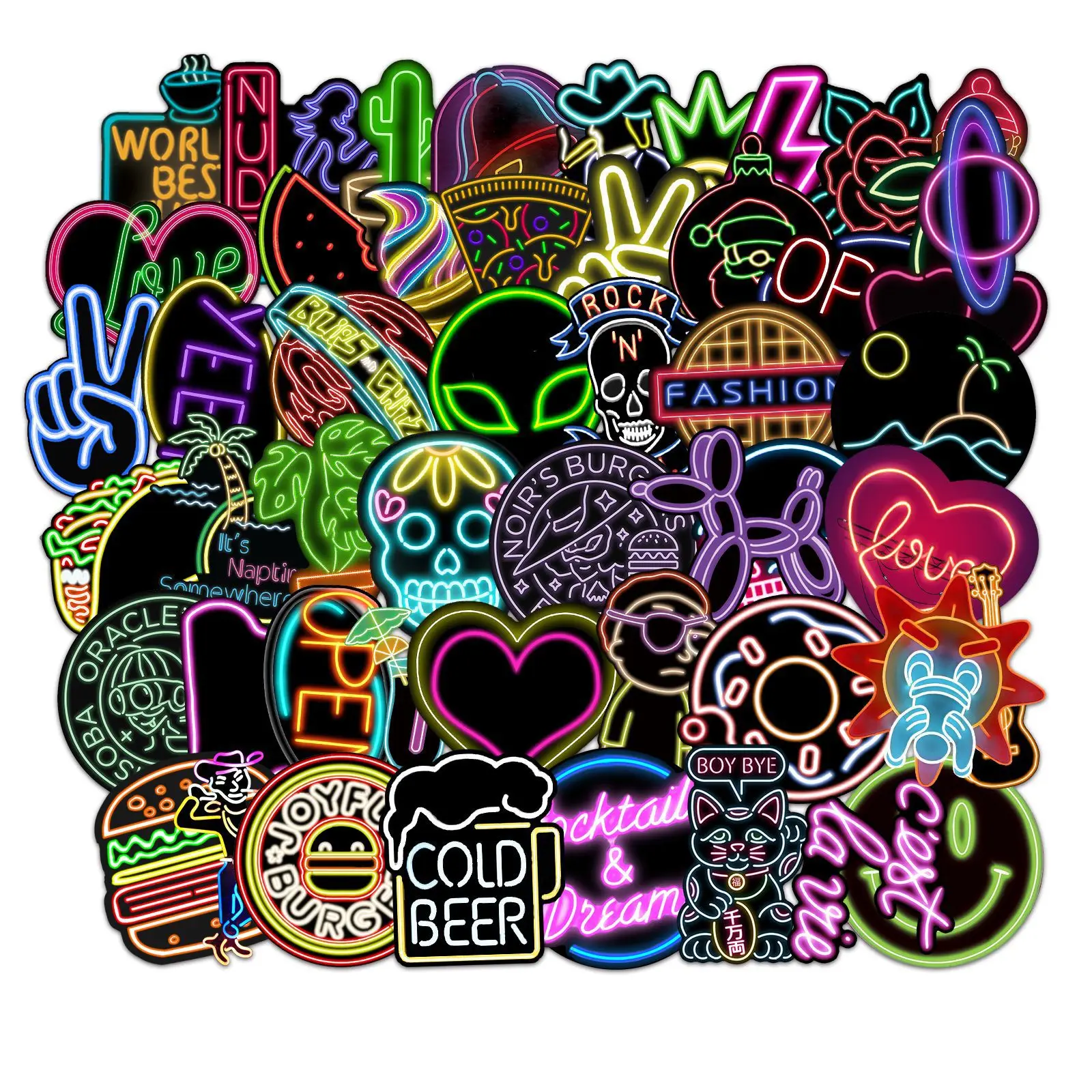 

10/30/50/100 шт., неоновые наклейки для ноутбука, багажа, мотоцикла, телефона