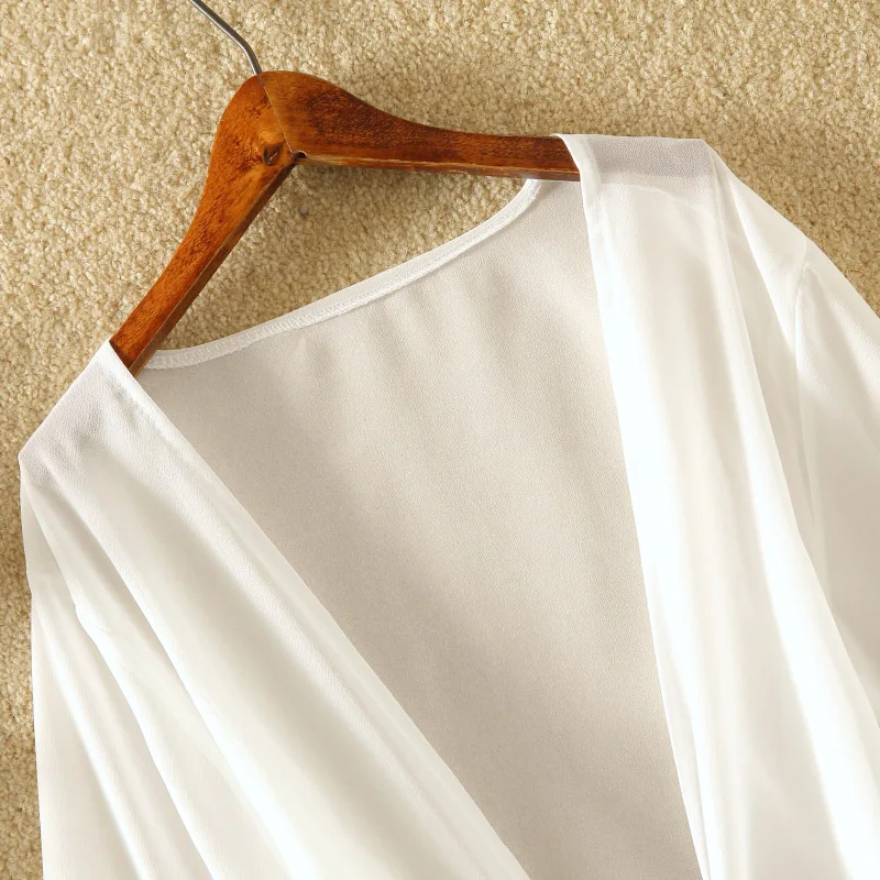 BOHOFREE летняя белая накидка кимоно галстук-бабочка расклешенный рукав шифоновая