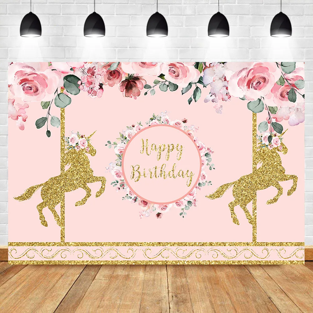 NeoBack розовый цветок золотой Unincorn фон Единорог детский душ фотография день