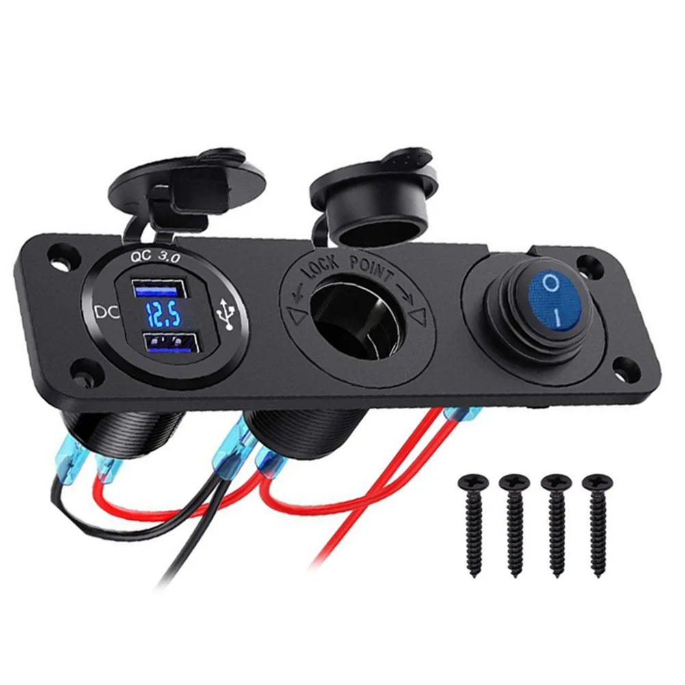 

Cigarette Lighter Socket Rocker Switch Panel Car Cigarette Lighter Extension Cable Car Marine Truck Dual USB Charger
