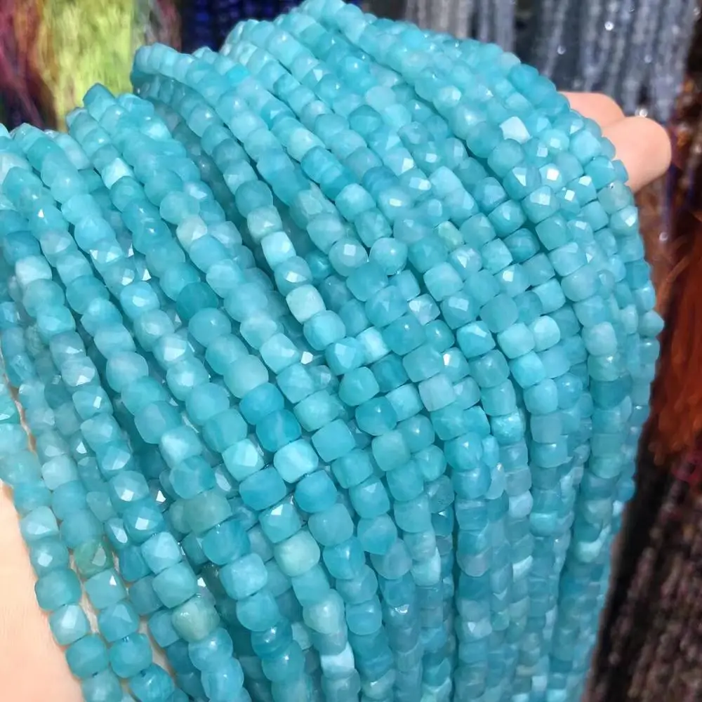 

Маленькие граненые бусины из натурального камня, Амазонит, квадратное сечение, незакрепленные бусины для самостоятельного изготовления юв...