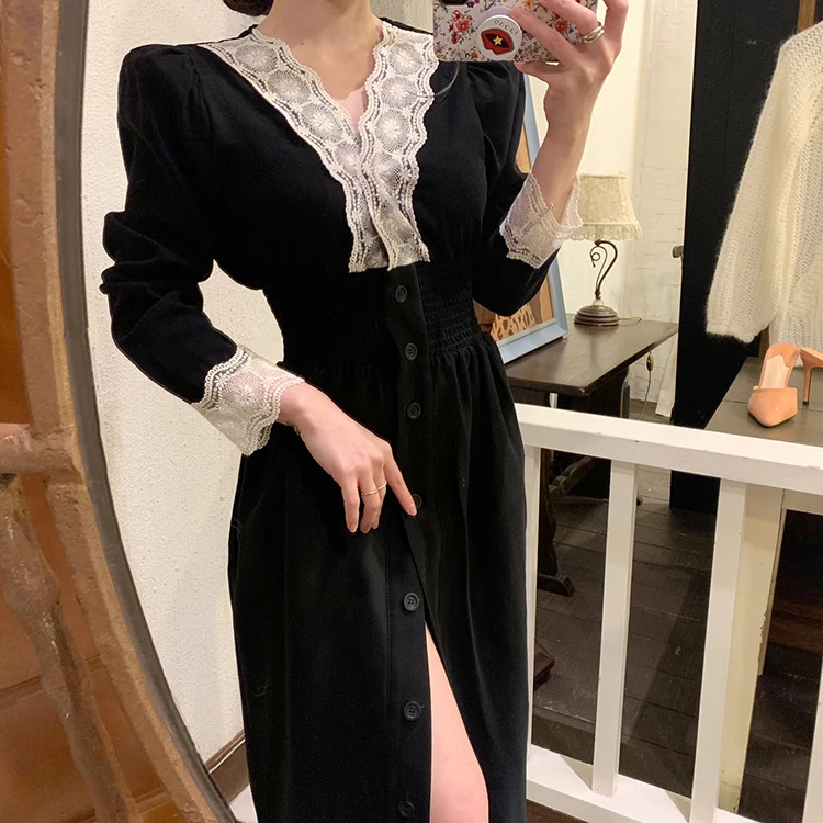 

COIGARSAM Lace Women dress Dresses Black 6926