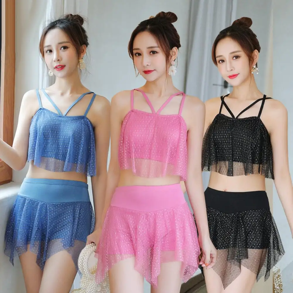 Сексуальный женский купальник из тюля мягкий бюстгальтер с накрест топ высокой