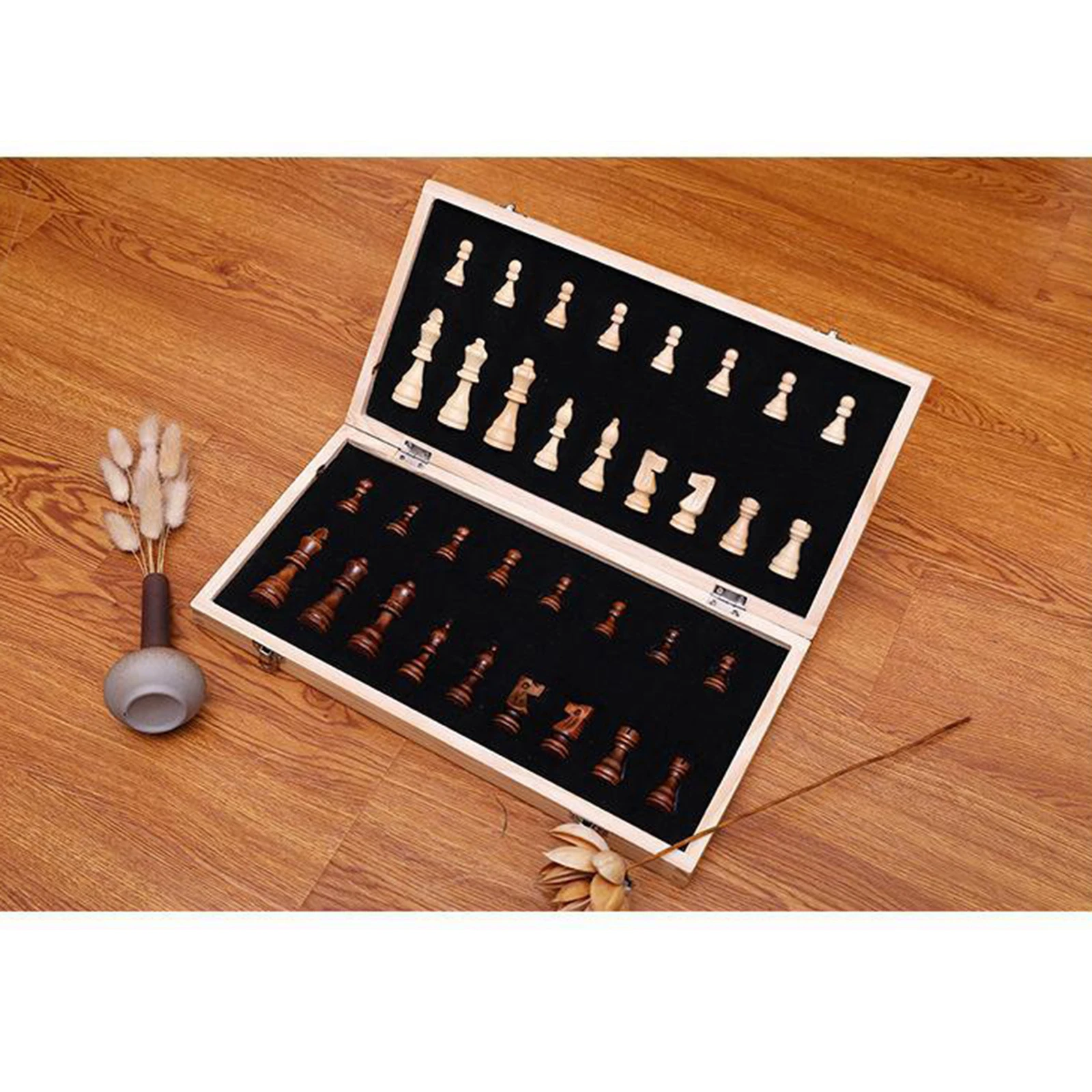 

Foldable Wooden Magnetic Chess Board Extra 2 Queens 29x29cm Individual Slot Storage Box for Kids Adults Family Game Travel Set