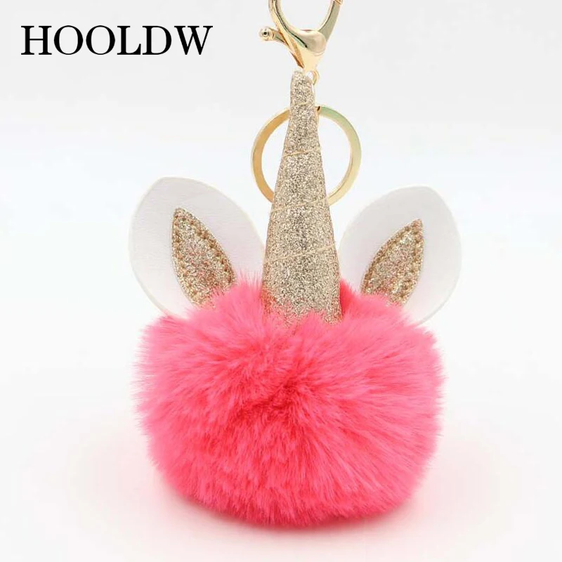 Брелок HOOLDW для ключей в виде единорога помпоны из искусственного кроличьего меха