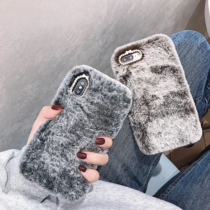 Plush Phone Cases For Samsung Galaxy A9 A8 A7 A6 Plus A5 A3 2016 2017 2018 A750 A6S Crystal Warm Fur Rabbit Diamond Soft Covers