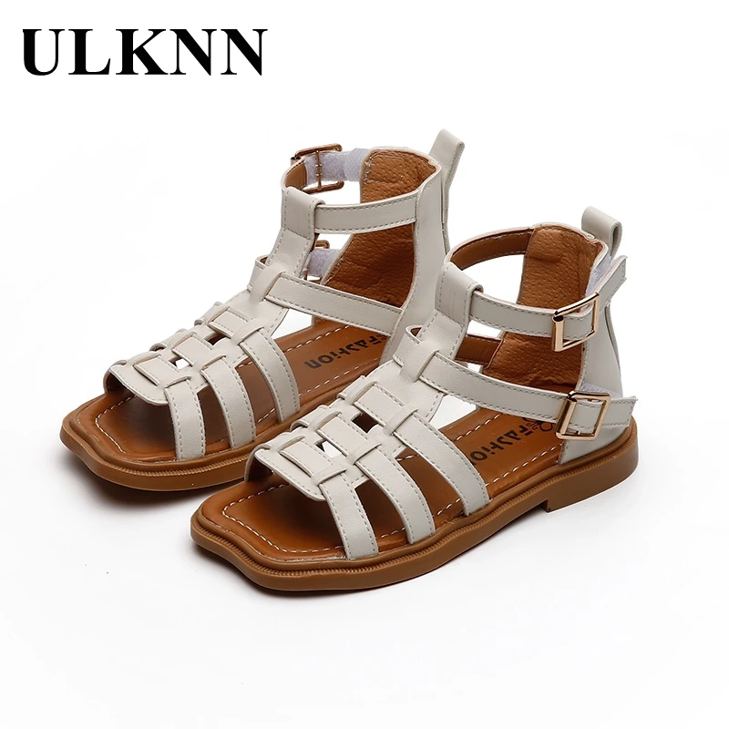 

ULKNN Girls' Fashion Sandals Summer 2021 New Weave Roman Shoes Little Girl Open Toe High-top Princess Shoes