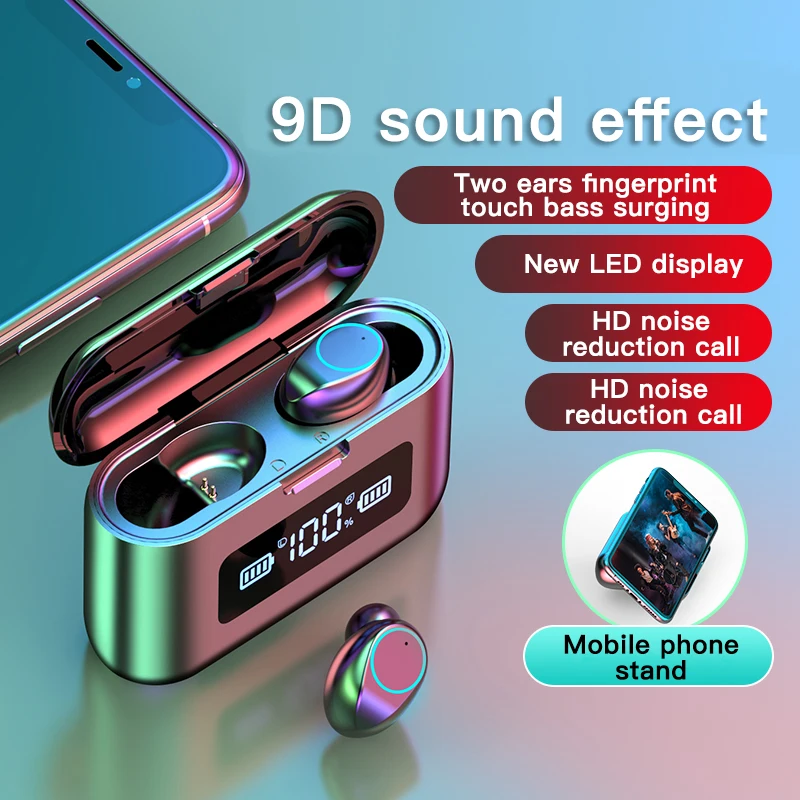 Беспроводные наушники V5.0 Bluetooth светодиодный дисплей TWS гарнитура