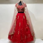 Женское индийское платье-тройка, красное вечернее платье с аппликацией, платье для выпускного вечера с запахом, кафтан