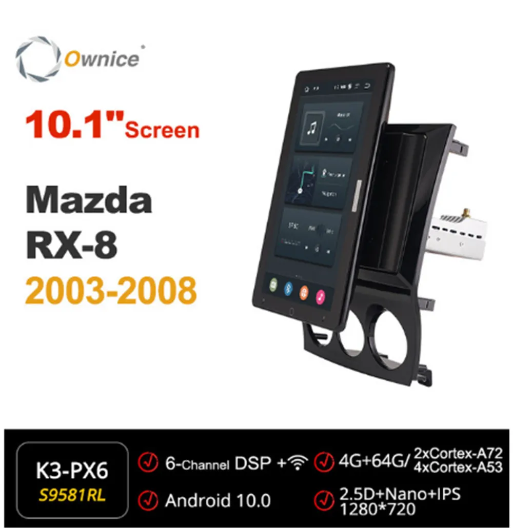 

10,1 дюймовая 1280*720 Ownice 1 Din Android 10,0 Автомобильная магнитола для Mazda RX-8 2003 - 2008 GPS автомобильная аудиосистема вращающийся Автомобильный плеер