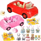 Набор мебели для семейной виллы с розовым автомобилем 1:12, игрушка сделай сам, миниатюра, маленький кукольный домик, постельное белье для колебаний, кукольный домик, игрушки для детей