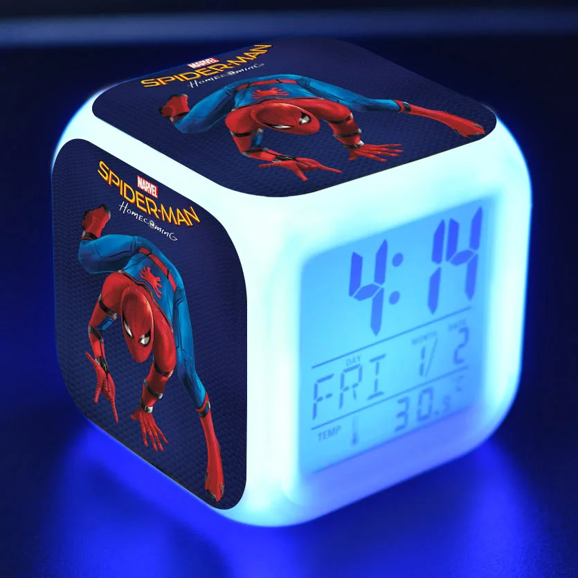 

Disney animation spider man alarm clock hero returns colorful LED lighting creative alarm clock children's birthday gift