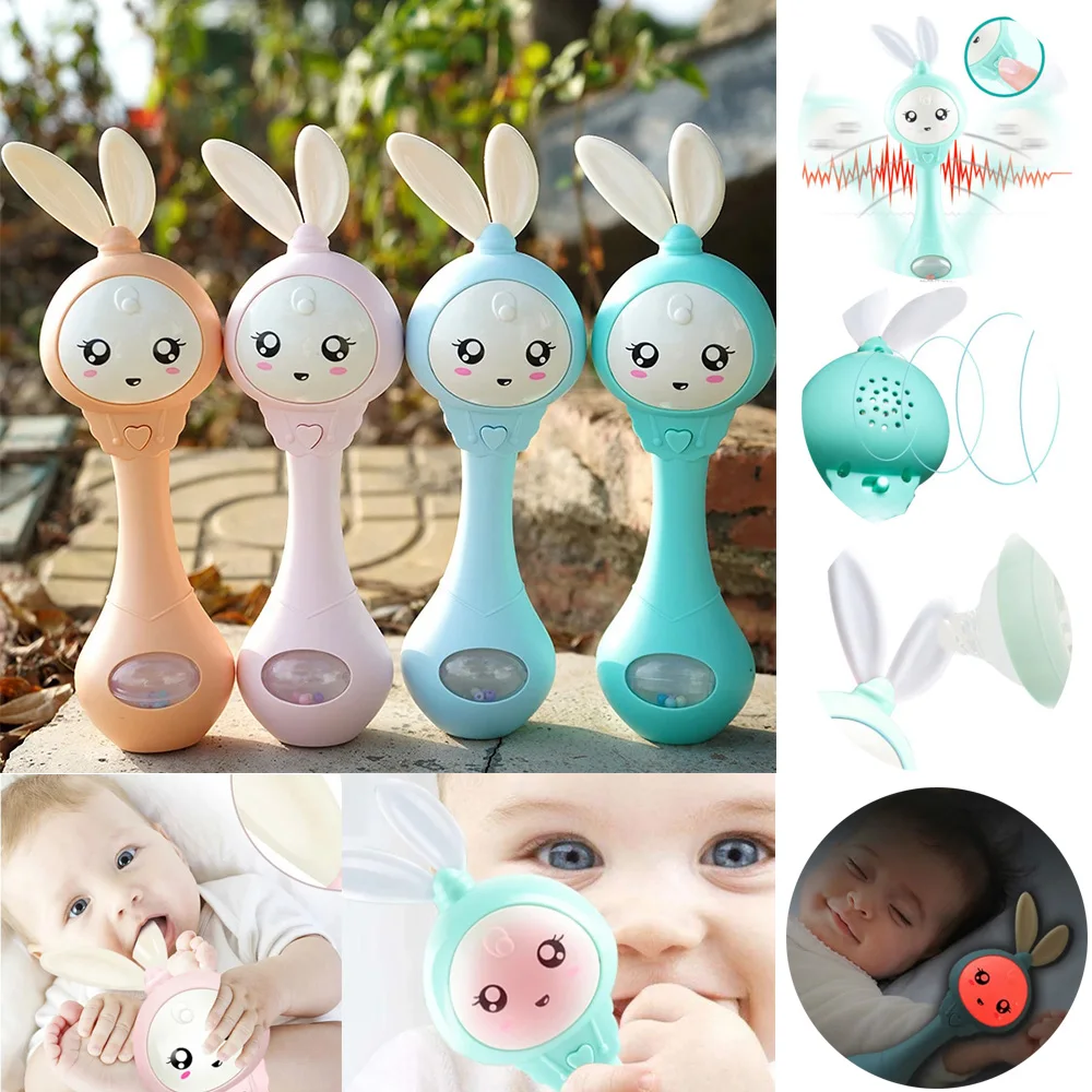 Музыкальная погремушка прорезыватель мигающий Банни ручной Колокольчик ритм