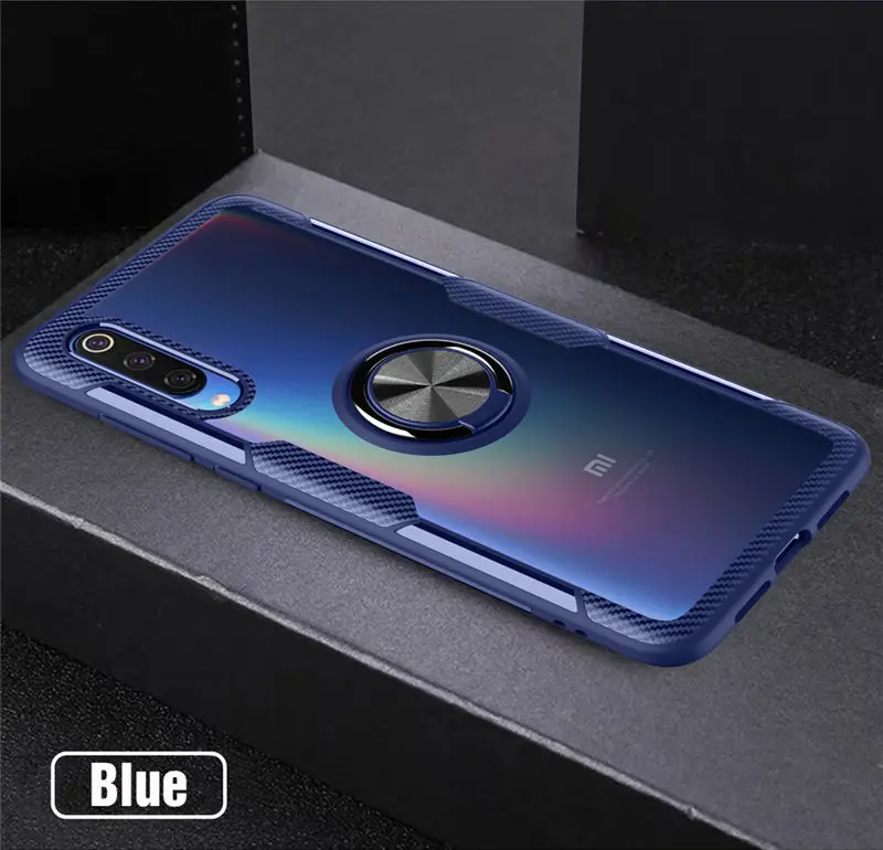 Blue Прозрачный противоударный армированный чехол для Xiaomi Mi 9 SE 8 магнитный металлический держатель с кольцом подставка задняя крышка Xiaomi Mi 9 чехол Xiaomi Mi 8 чехол - Цвет: Blue