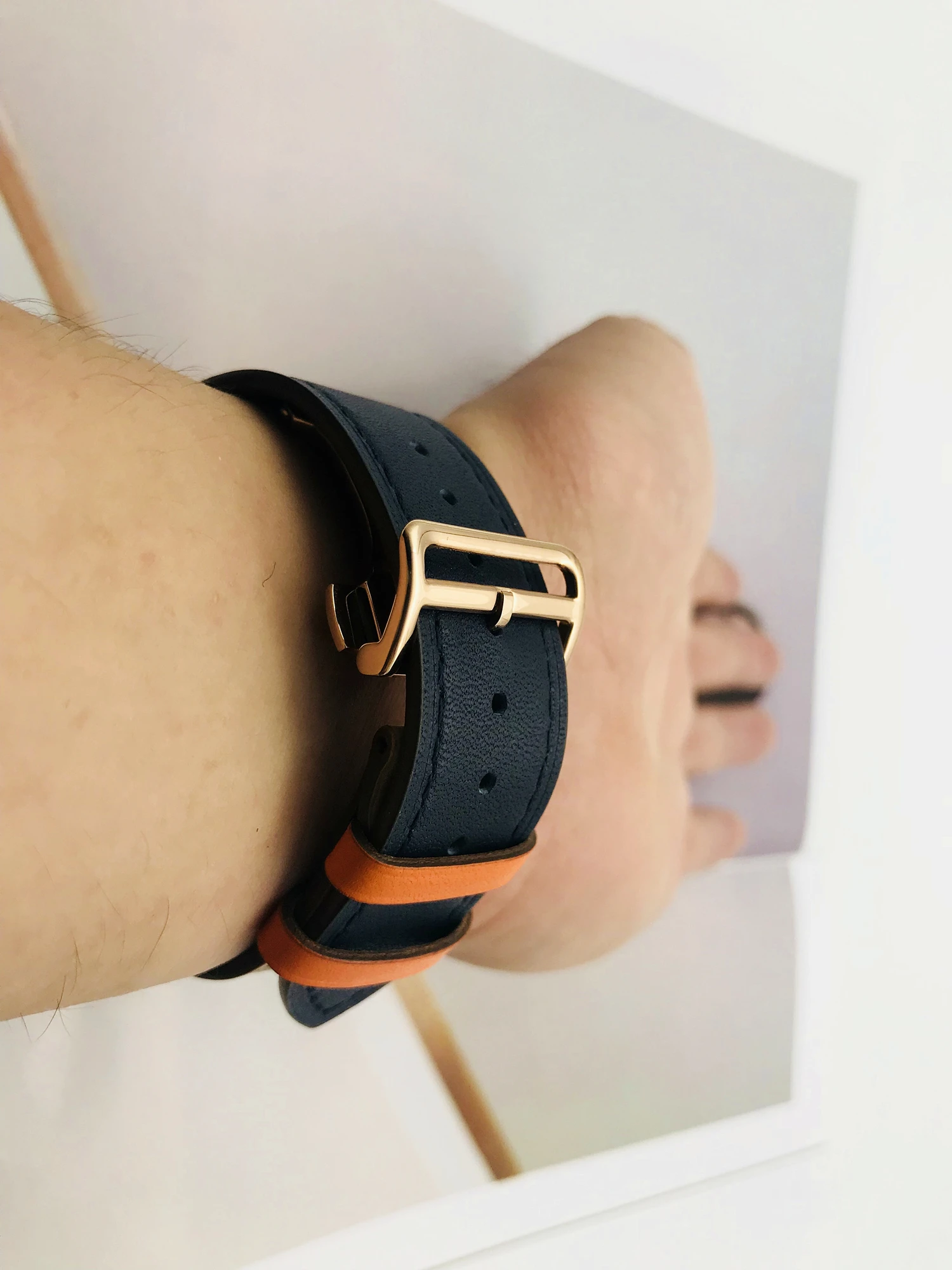 Herm Logo, розовое золото, натуральная кожа, один тур, браслет для часов Apple Watch Series 5 4 44/40 мм, замена для iWatch