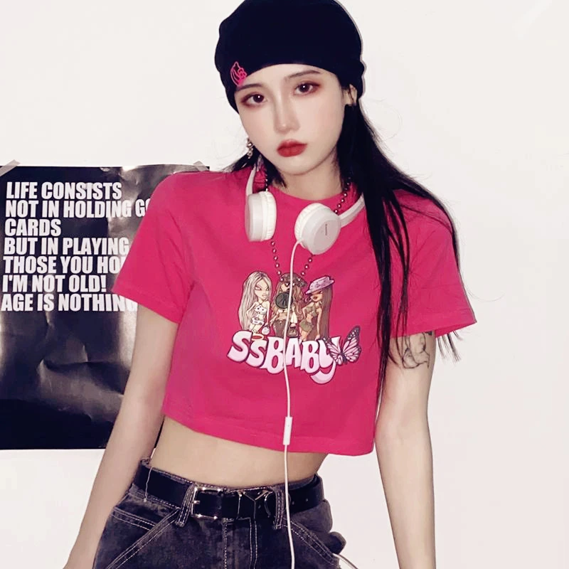 

Anime Print Harajuku goth Female women t-shirts Kawaii Short Anime T Shirt HipHop Summer Women Streetwear crop Tops y2k