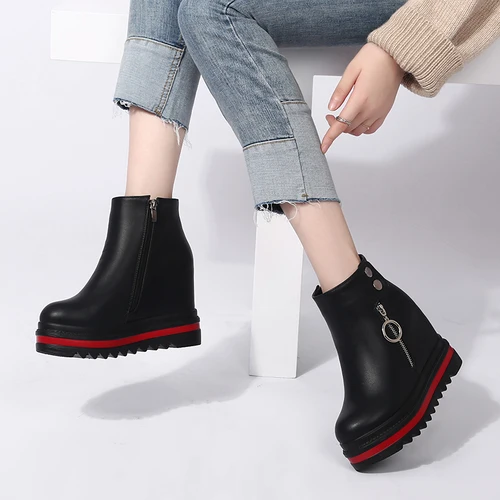 Spring style US4-10; женские ботильоны на платформе с круглым носком; обувь на очень высоком каблуке и на молнии; черные мотоциклетные ботинки в стиле панк; A1632 - Цвет: Spring style