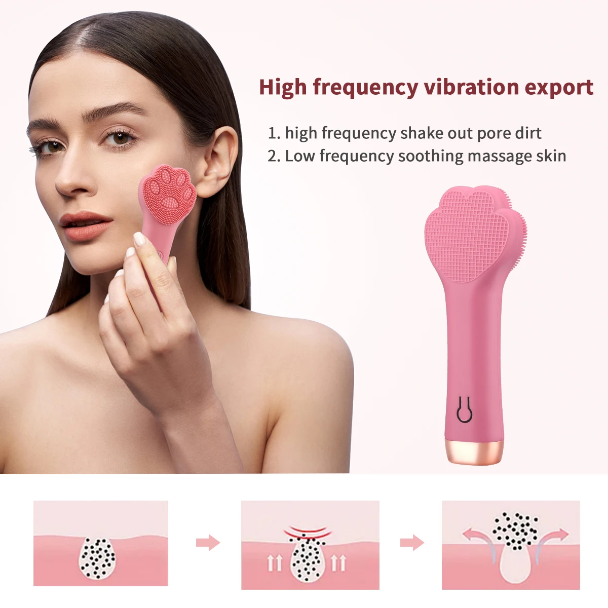 

High Frequency Sonic Vibration Facial Cleansing Brush Silicone Exfoliating Brush Waterproof Face Pore Cleaner Blackhead Remover