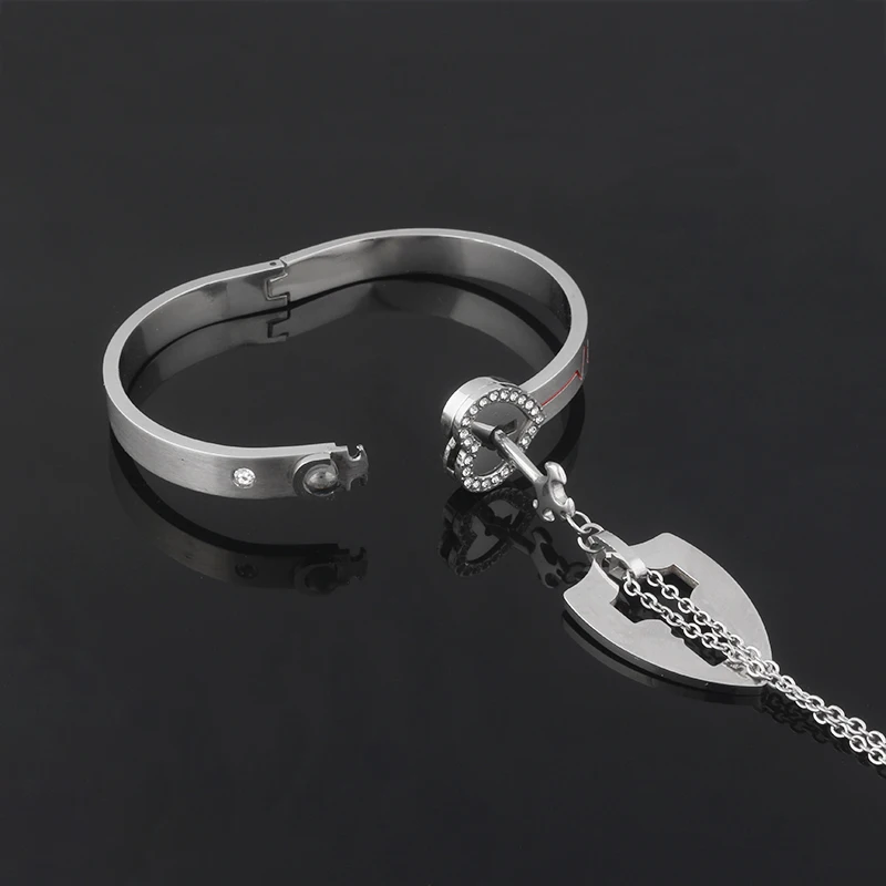 Matching Puzzle Couple Heart Lock Bracelet and Key Pendant Necklace for Lover Jewelry Gift | Украшения и аксессуары