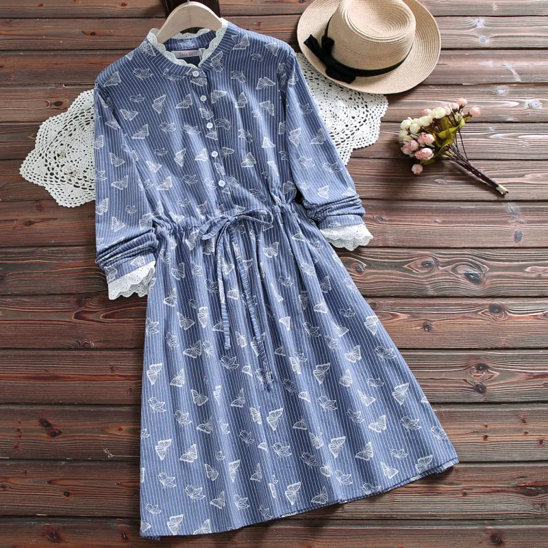 Женское осенне зимнее платье однобортное с принтом бабочки Femininos Vestidos кружевное