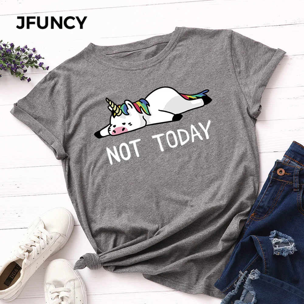 Женские топы JFUNCY из 100% хлопка рубашки с мультяшным принтом единорога летняя