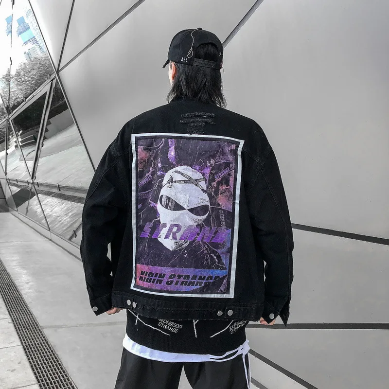 Мужская джинсовая куртка в стиле хип-хоп модная Осенняя уличная одежда синий и