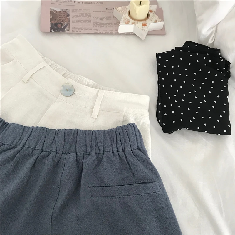 

Shorts Women Summer High Waist Casual Loose Trendy All-match Simple Daily Elegant Lovely Solid Female Sweet Elastic Shorts