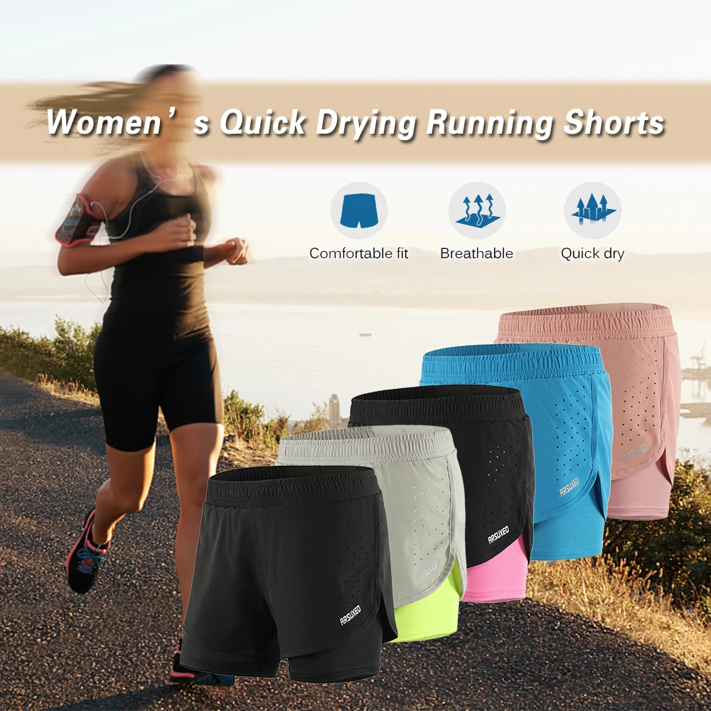 Women's 2-in-1Running Quick Dry Workout Bodybuilding Gym Training Exercise Jogging Cycling Shorts with Longer Liner | Спорт и