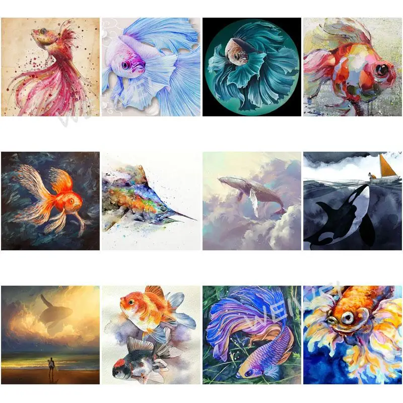 

Diy Diamond Painting Colored Fish Cross Stitch Full Drill Embroidery Abstract Whale Sky Landscape Mosaic Pictures of Rhinestone