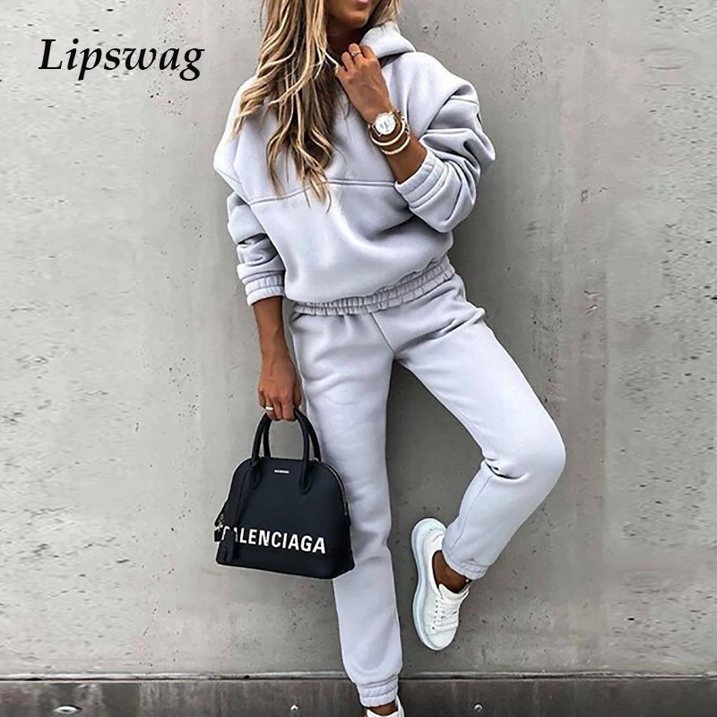 

Warm Tracksuit 2 Piece Set Autumn Winter Hoodie Sweatshirts + Long Pants Sports Suit Female Sweatshirt Sportswear Suit For Woman